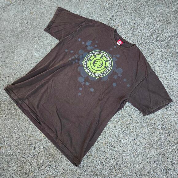 Vtg Y2k ELEMENT SKATEBOARDS Paint Splatter Crest Graphic Skate T Shirt XL USA - Picture 2 of 6